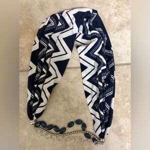 Navy and White Chevron Headband with Beaded Detail